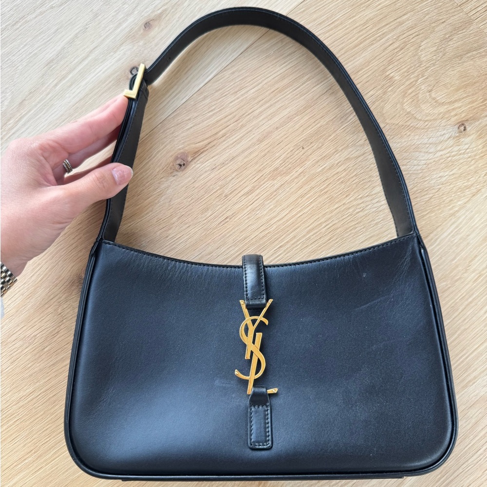 Yves Saint Laurent Black Shoulder Bag with Gold Logo
